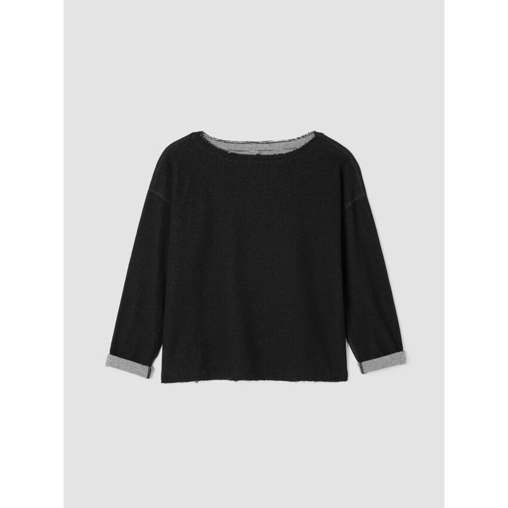 Eileen Fisher Reversible Sweater Black Boxy Organic Cotton Size XL Bateau Neck